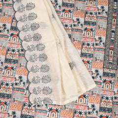 Tan Cream Traditional print Cotton Suit Set